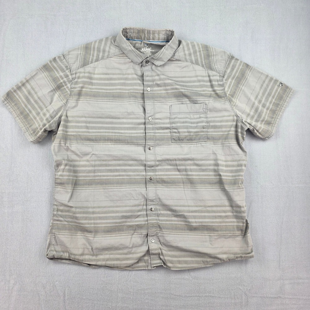 KUHL Button Down Shirt Mens XL Gray Striped Short Sleeve Pocket Outdoor
